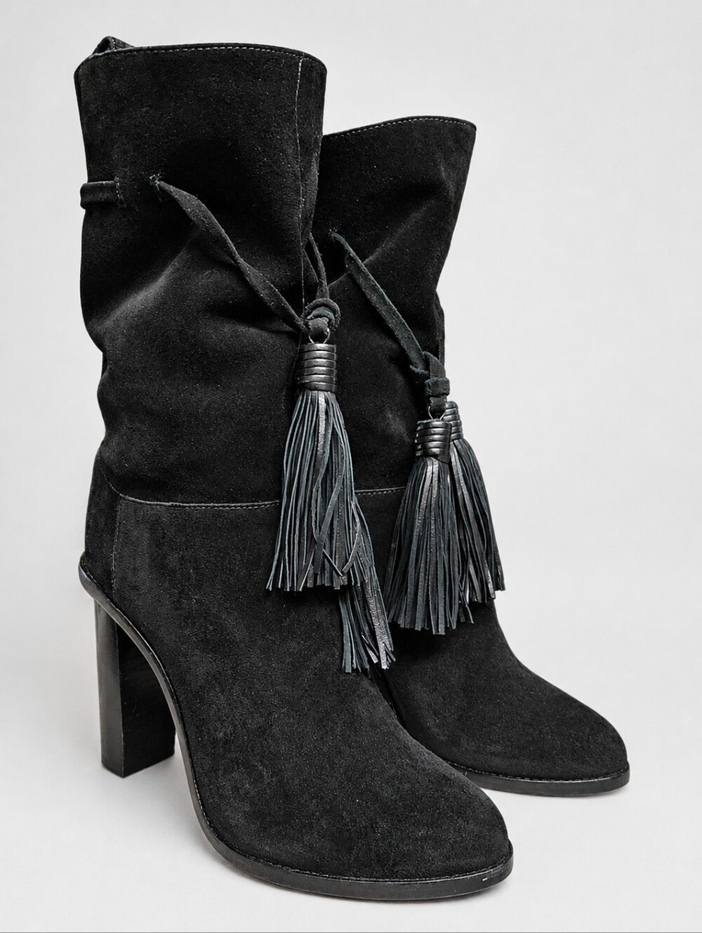 LANVIN | Black Suede Tassel Mid-Calf Boots EU 37.5 / US 7
